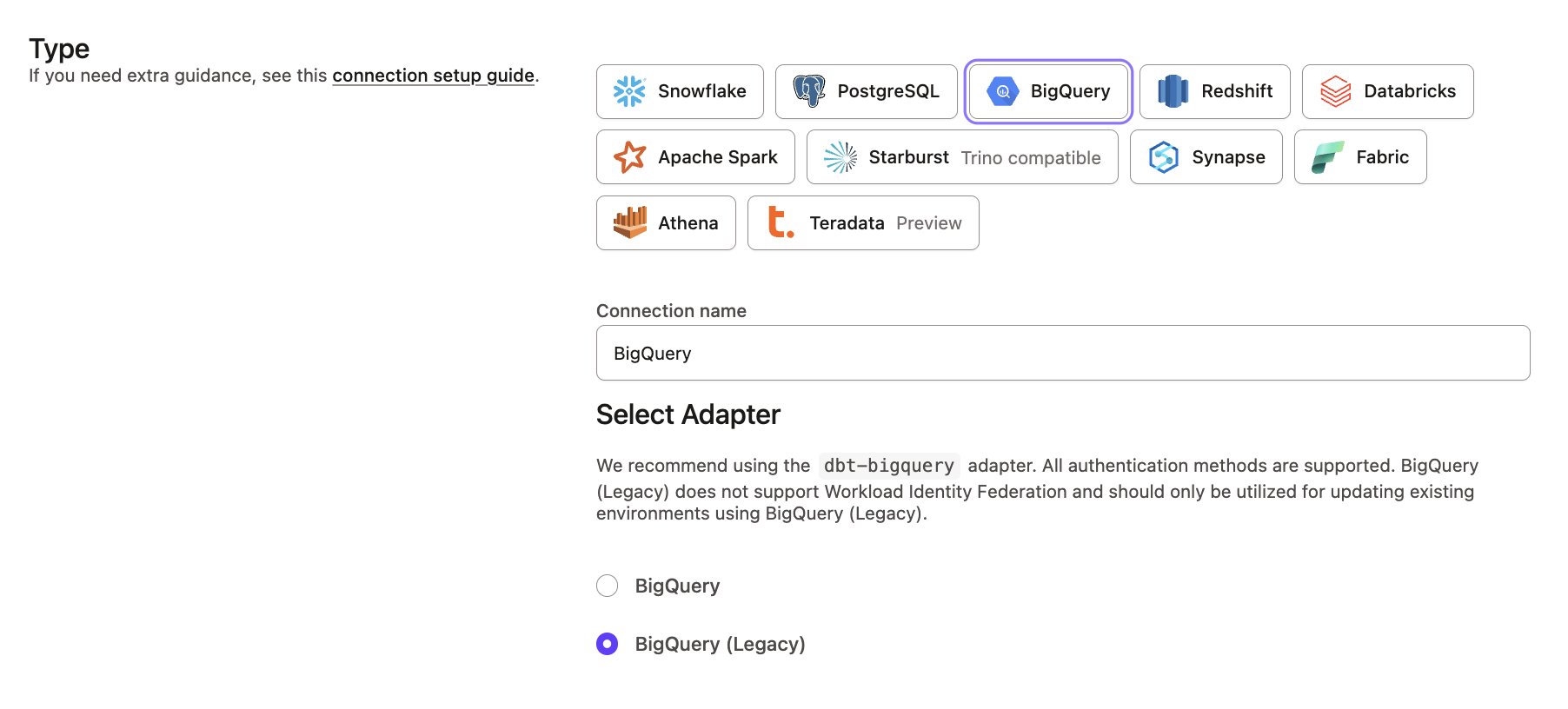 Configure BigQuery in the dbt platform Configure BigQuery in the dbt platform